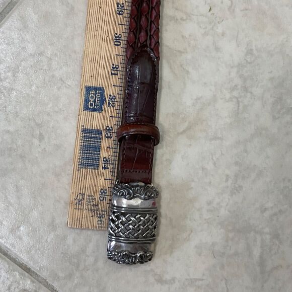 Vintage Brighton 1995 Silver Buckle Brown Braided Leather Waist Belt embossed M - Picture 9 of 12